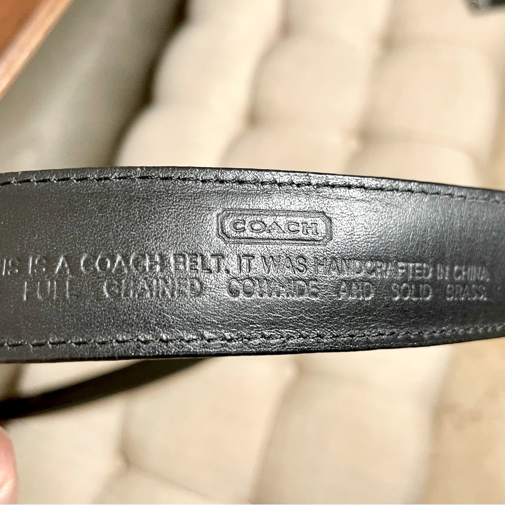 Black Leather COACH Belt 36” Braid Detail Brass Buckle - Picture 5 of 8